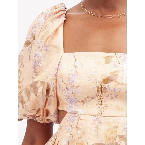 Zimmermann Rosa Cut Out Mini Dress Size 0 US XS Floral Linen - Picture 4 of 9